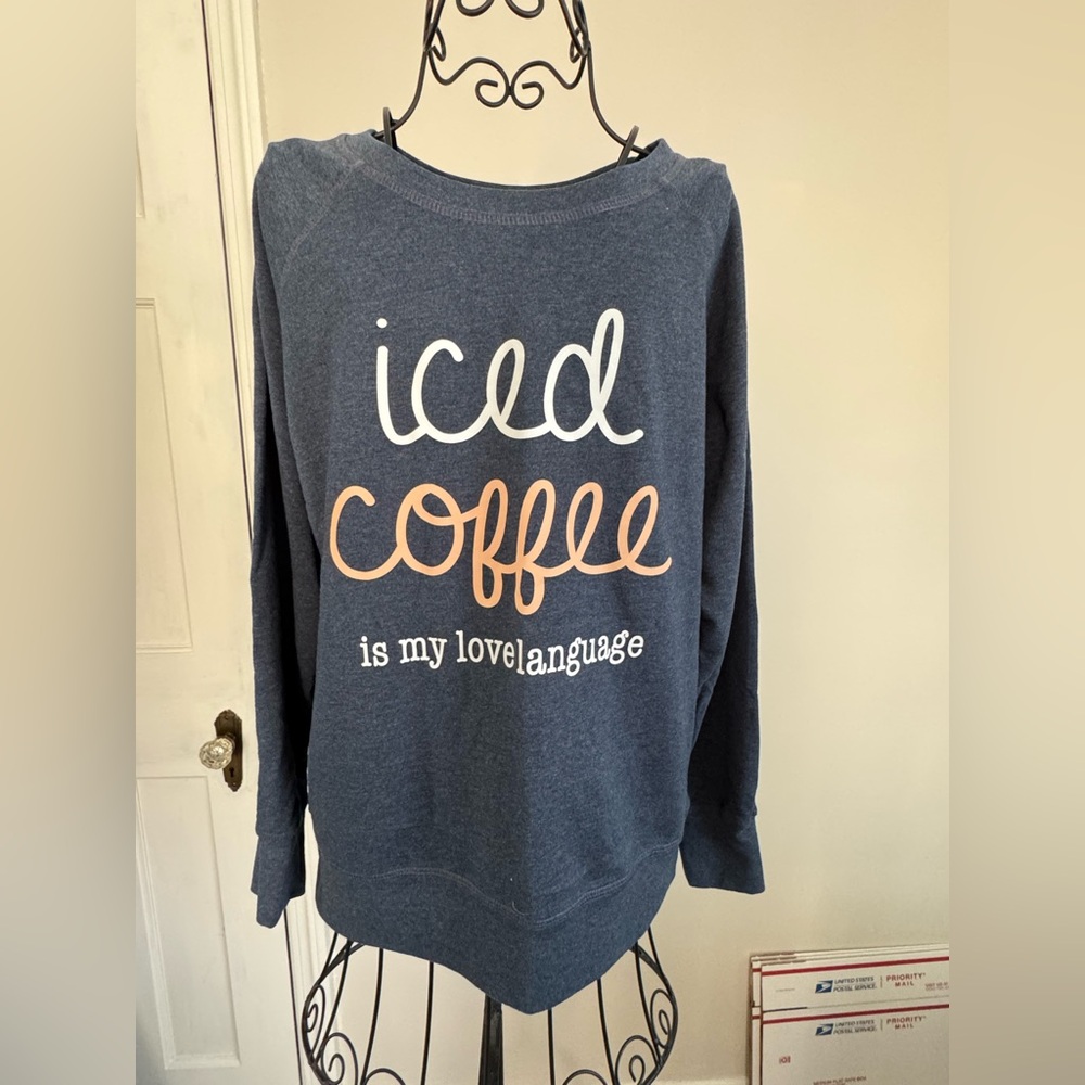 Coffee themed Navy Blue Graphic Women's Sweater